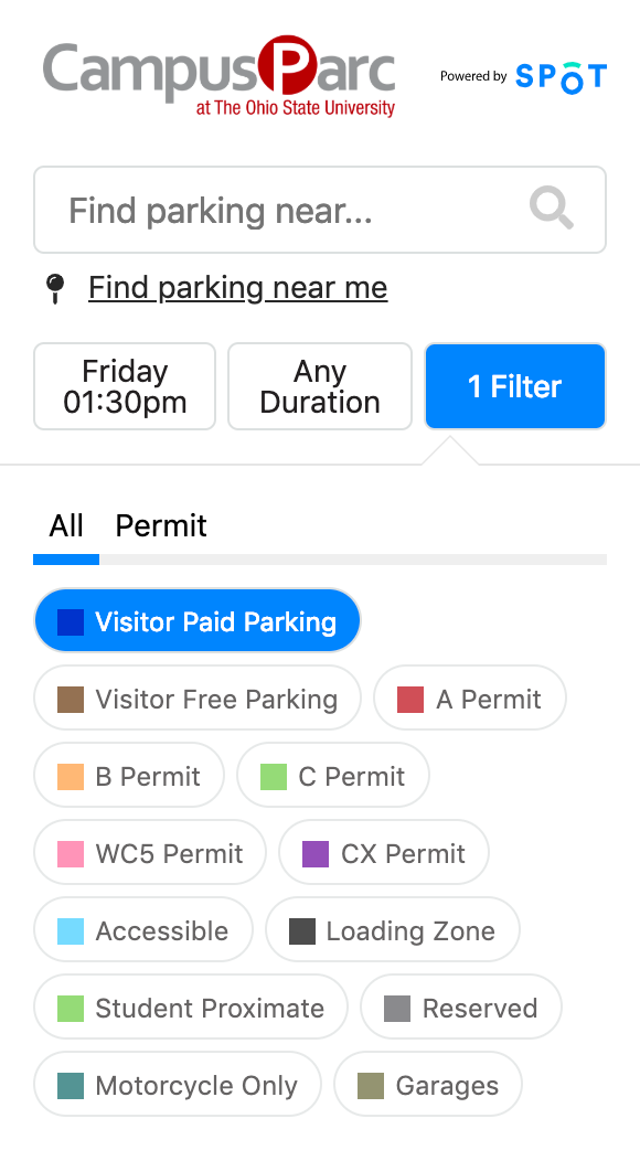 Spot Parking finder map with filters