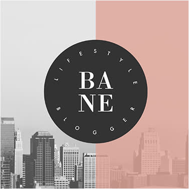 Circle logo design example at PicMonkey: Black circle with curved text, "Lifestyle Blogger," and company name, "BANE." Logo set against image of city, half black and white, half with salmon filter.