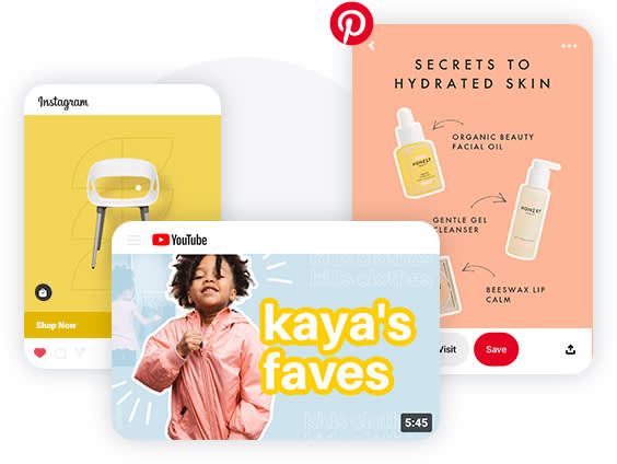 Un modèle de publication Instagram, un modèle YouTube et un modèle d'épingle Pinterest, tous disponibles pour la personnalisation dans PicMonkey.