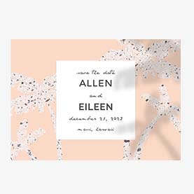 "Allen and Eileen" wedding invitation design template with textured background and shadowing.