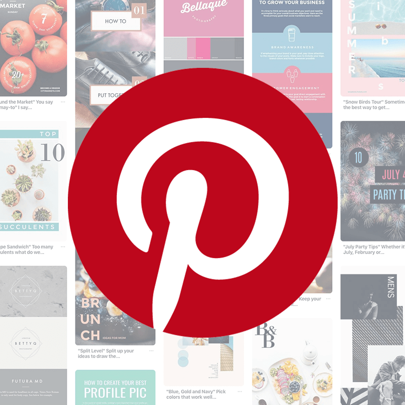 Pinterest logo superimposed over dozens of PicMonkey Pinterest design templates. 