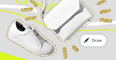 Draw tool in picmonkey over a white tennis shoe and purse with neon highlights