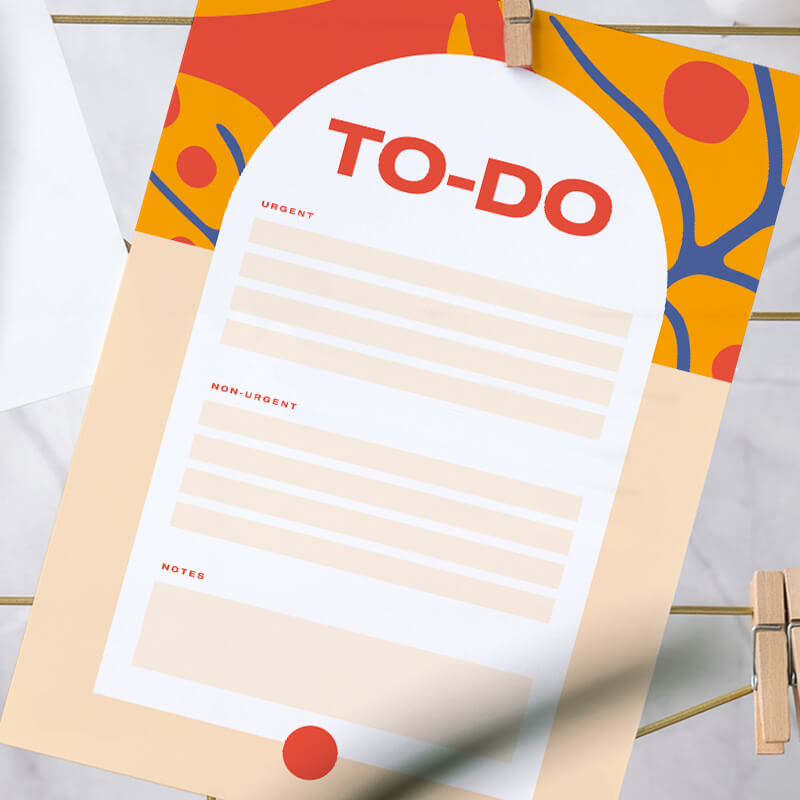 Colorful to-do list with botanical texture and space for urgent tasks, non-urgent tasks, and notes. 