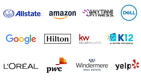 Logos des marques qui font confiance à PicMonkey : Allstate, Amazon, Anytime Fitness, Dell, Google, Hilton, Keller Williams, K12, L'Oréal, pwc, Windermere, Yelp.