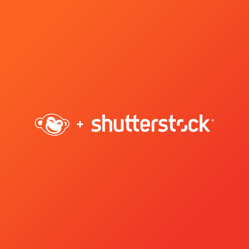Orange background with PicMonkey and Shutterstock branding, announcing that PicMonkey has joined the Shutterstock family. 