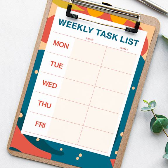 Weekly Task List design on clipboard.