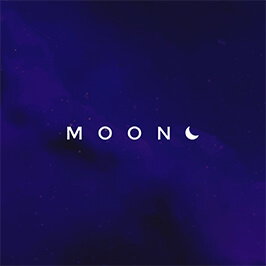 PicMonkey logo design with blue-black color scheme and white text: "MOON," along with moon graphic at end of word.