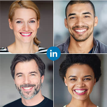 Collage of LinkedIn profile pictures. Two men and two women. 