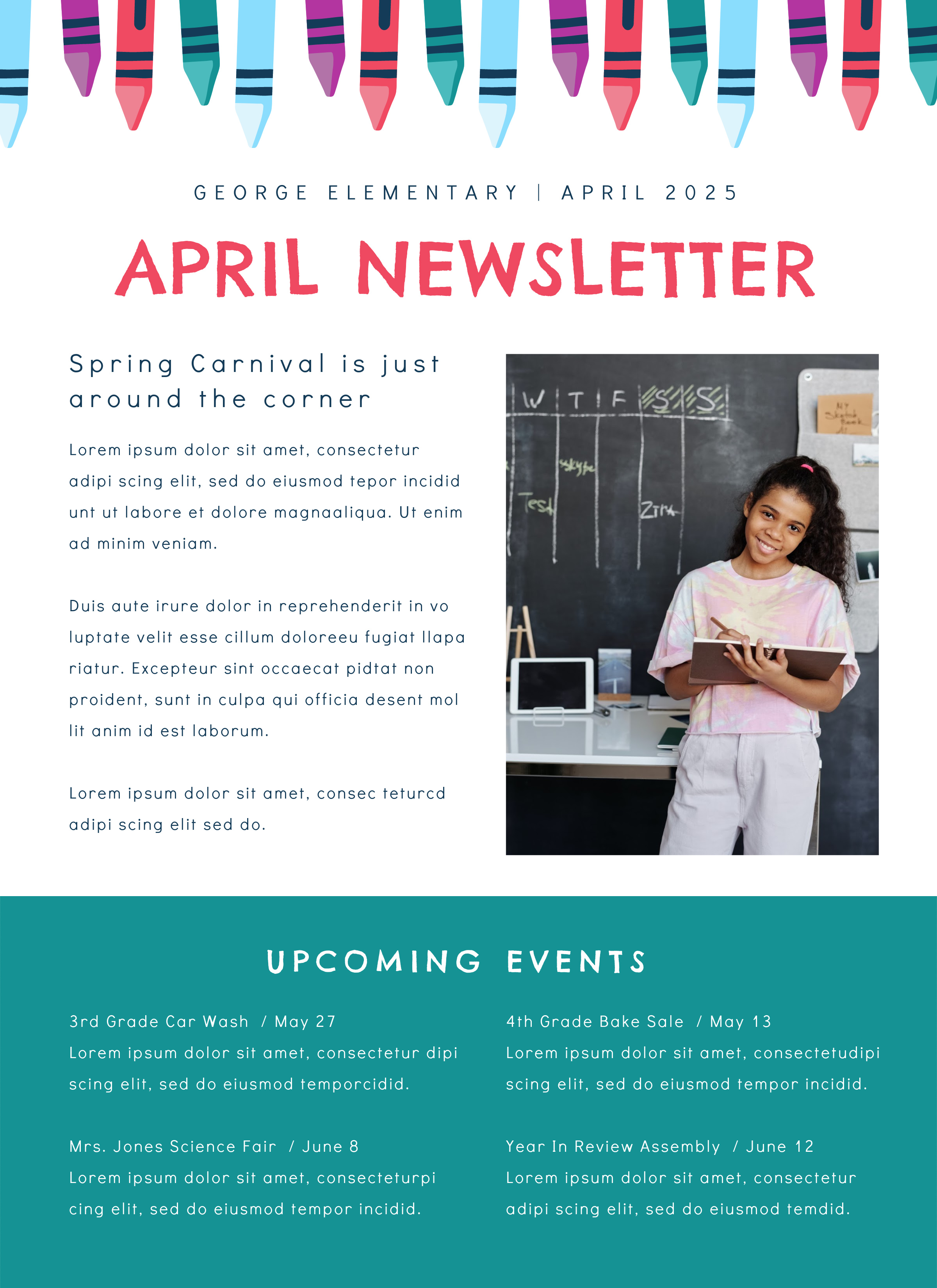 Newsletter template for teachers at PicMonkey