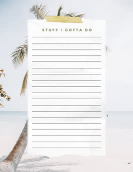 "Stuff I Gotta Do" list design, with space for text and beach background. 