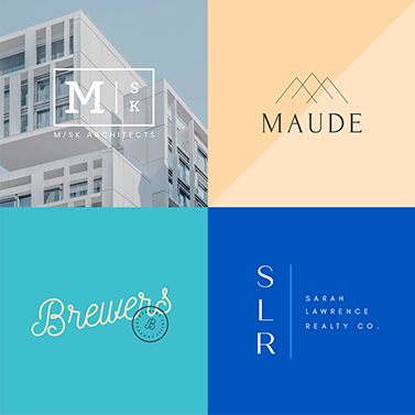 Four-grid collage of logo templates available for customizing in PicMonkey. 