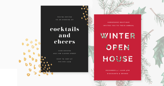 DIY holiday party invitations for business or pleasure, available for customizing in PicMonkey. 