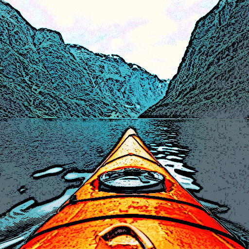 Canoa en el río convertida en ilustración fotográfica con las herramientas de PicMonkey.