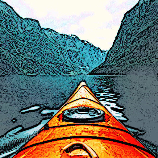 Canoa en el río convertida en ilustración fotográfica con las herramientas de PicMonkey.