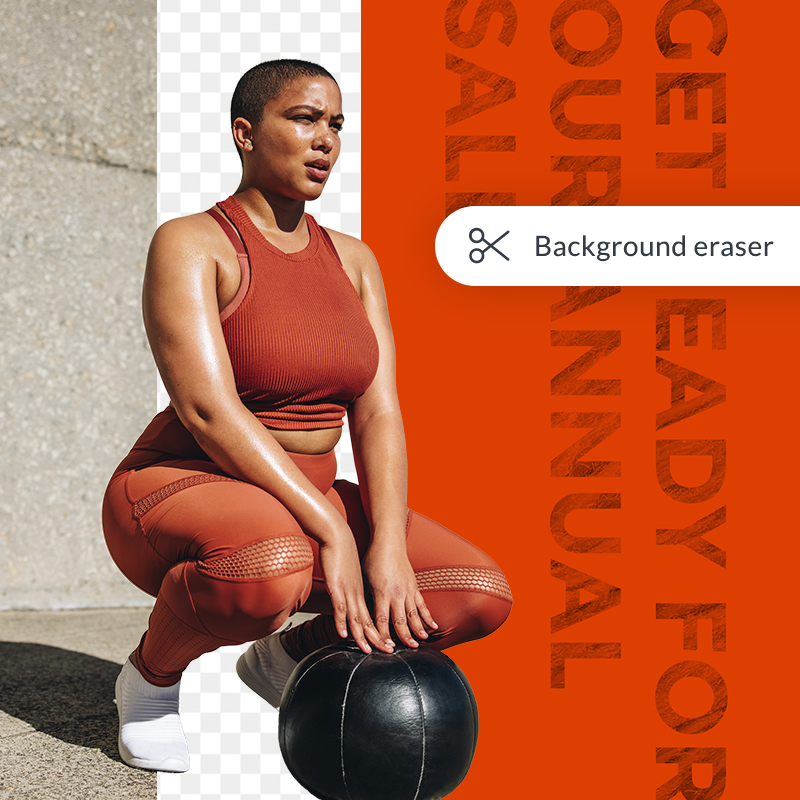 Foto de mujer con fondo parcialmente eliminado usando la herramienta Borrador de fondo de PicMonkey.