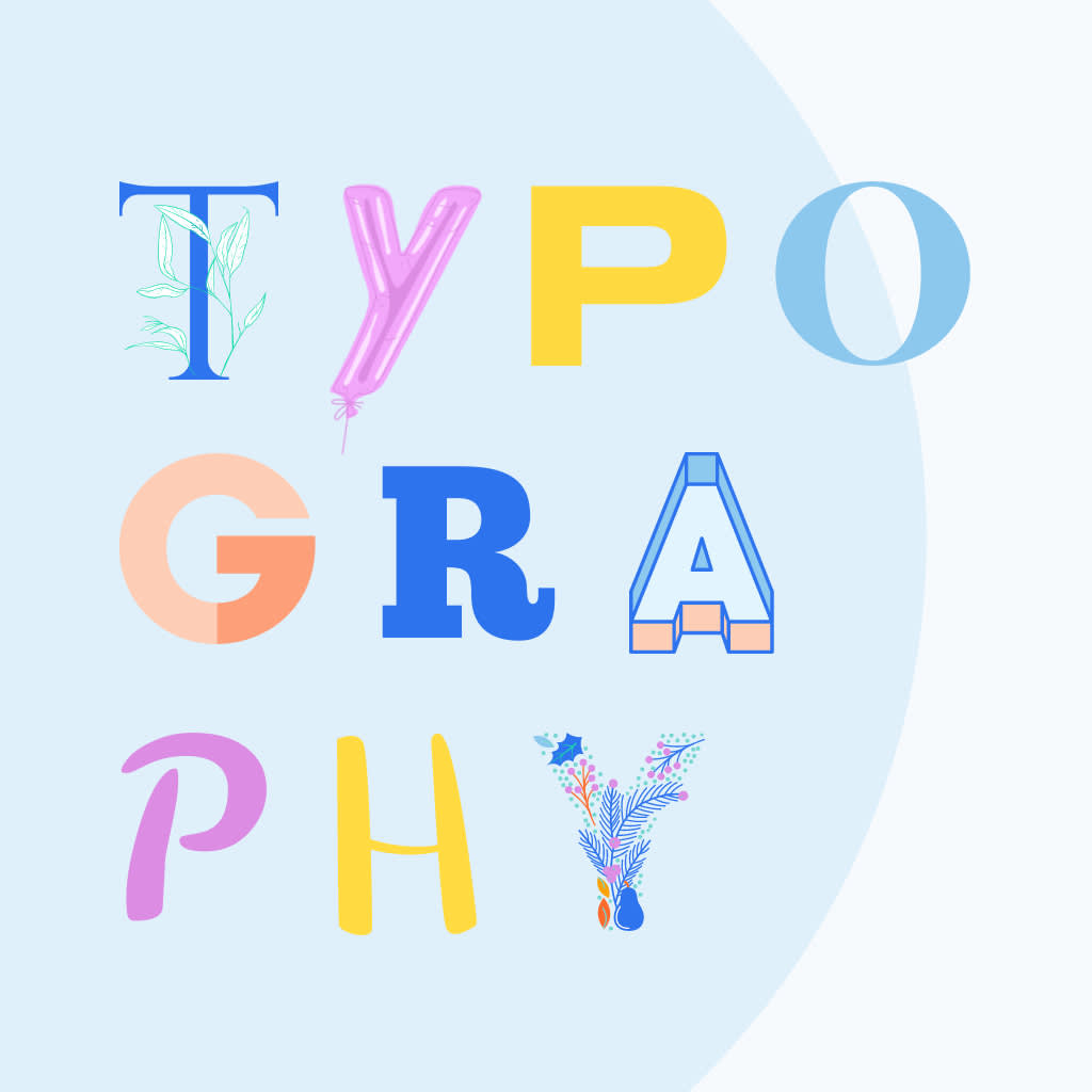 Typography art example: letter graphics, each individually designed, spelling the word "typography."