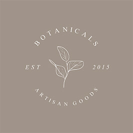 Plantilla de diseño de logotipo de PicMonkey con fondo verde grisáceo apagado, gráfico floral y el texto "BOTANICALS ARTISAN GOODS EST. 2015".