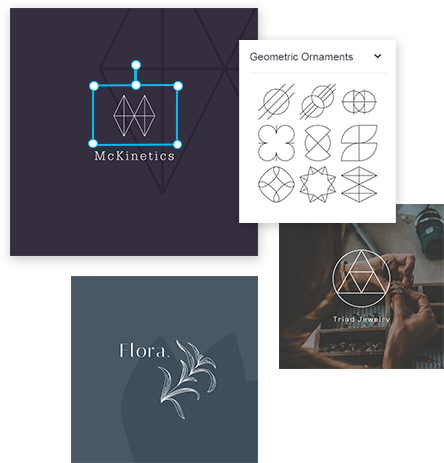Se utilizan varios gráficos vectoriales de PicMonkey para crear logotipos de marcas en diseños únicos.