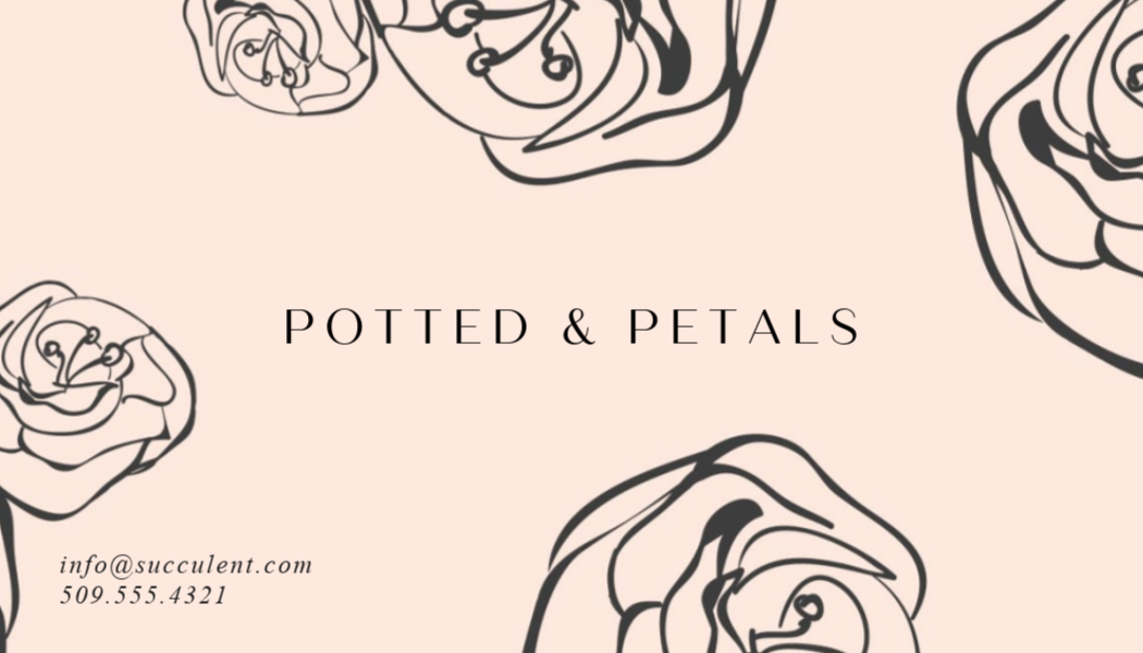 illustrated black flowers on pink business card