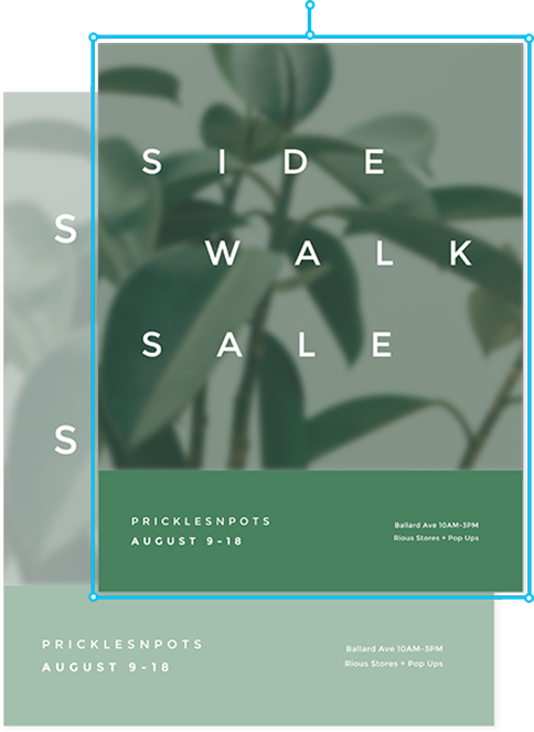 Light green "Side Walk Sale" poster with a plant in the background.