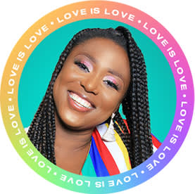 "Love is love" rainbow circle profile picture template design.