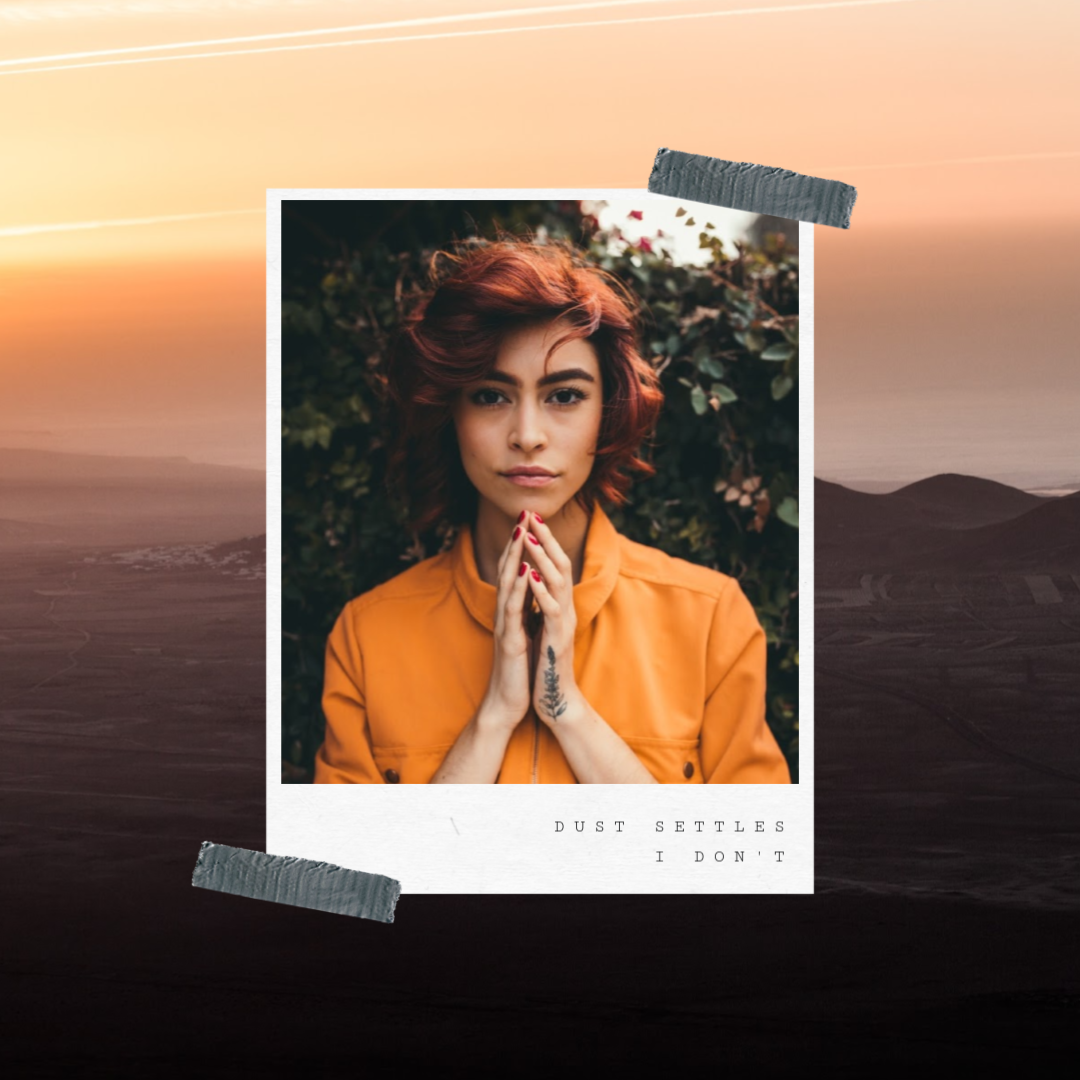 PicMonkey scrapbook-style design made with stock photo of woman in orange shirt with hands folded in front of her. 