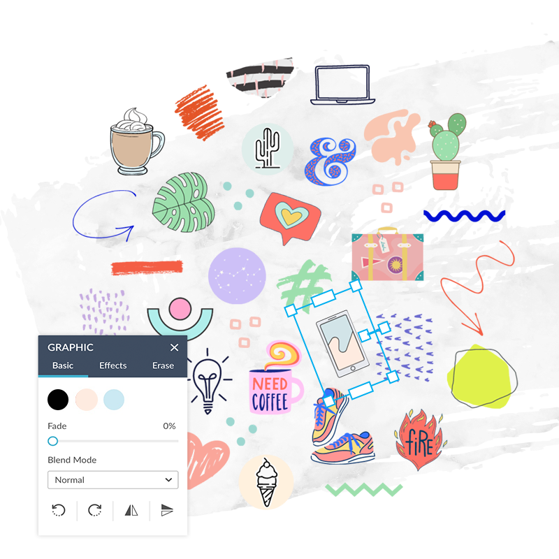 Graphics collections and the graphics controls in PicMonkey's design tools.