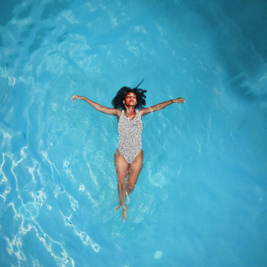 Instagram post template featuring woman floating freely in water
