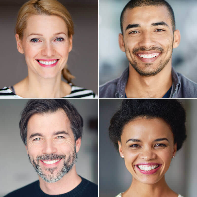 Square grid of four professional headshots for LinkedIn. 