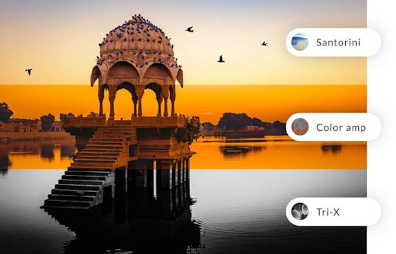 diferentes efectos fotográficos en una foto de una puesta de sol en grecia