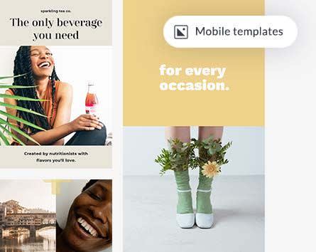 Various mobile design templates available in the PicMonkey mobile app.