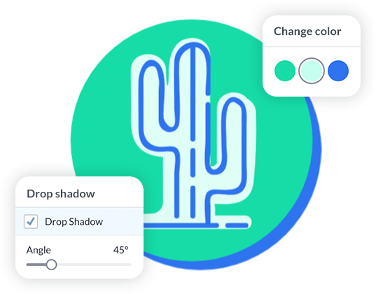 PicMonkey color changer and add drop shadow for green and blue cactus graphic