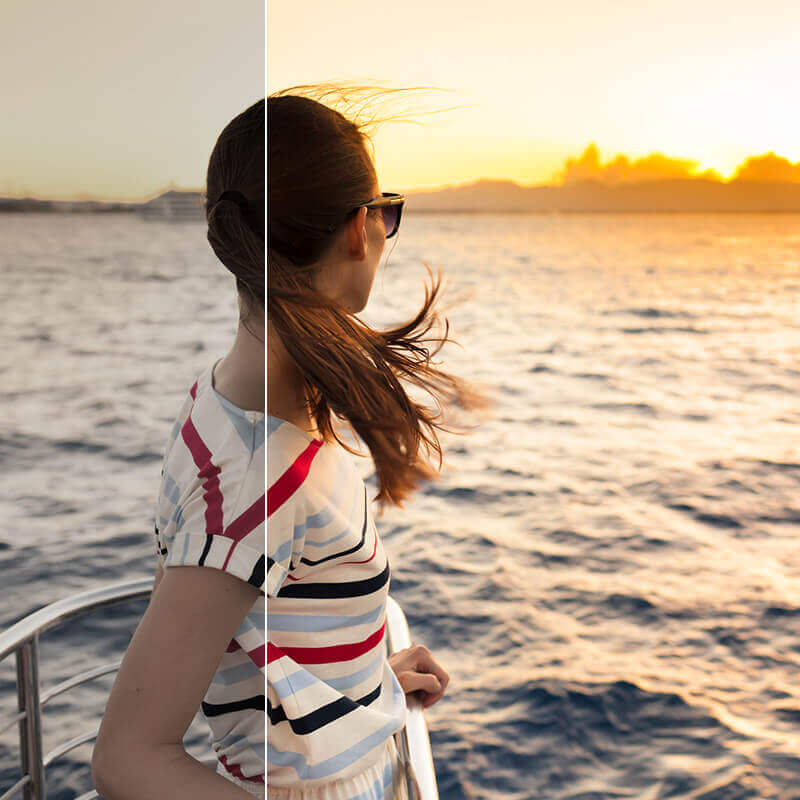  Antes y después de una foto editada de una ciudad costera.