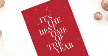 Classy PicMonkey holiday greeting card template, with red background and white text reading "IT'S THE BEST TIME OF THE YEAR."