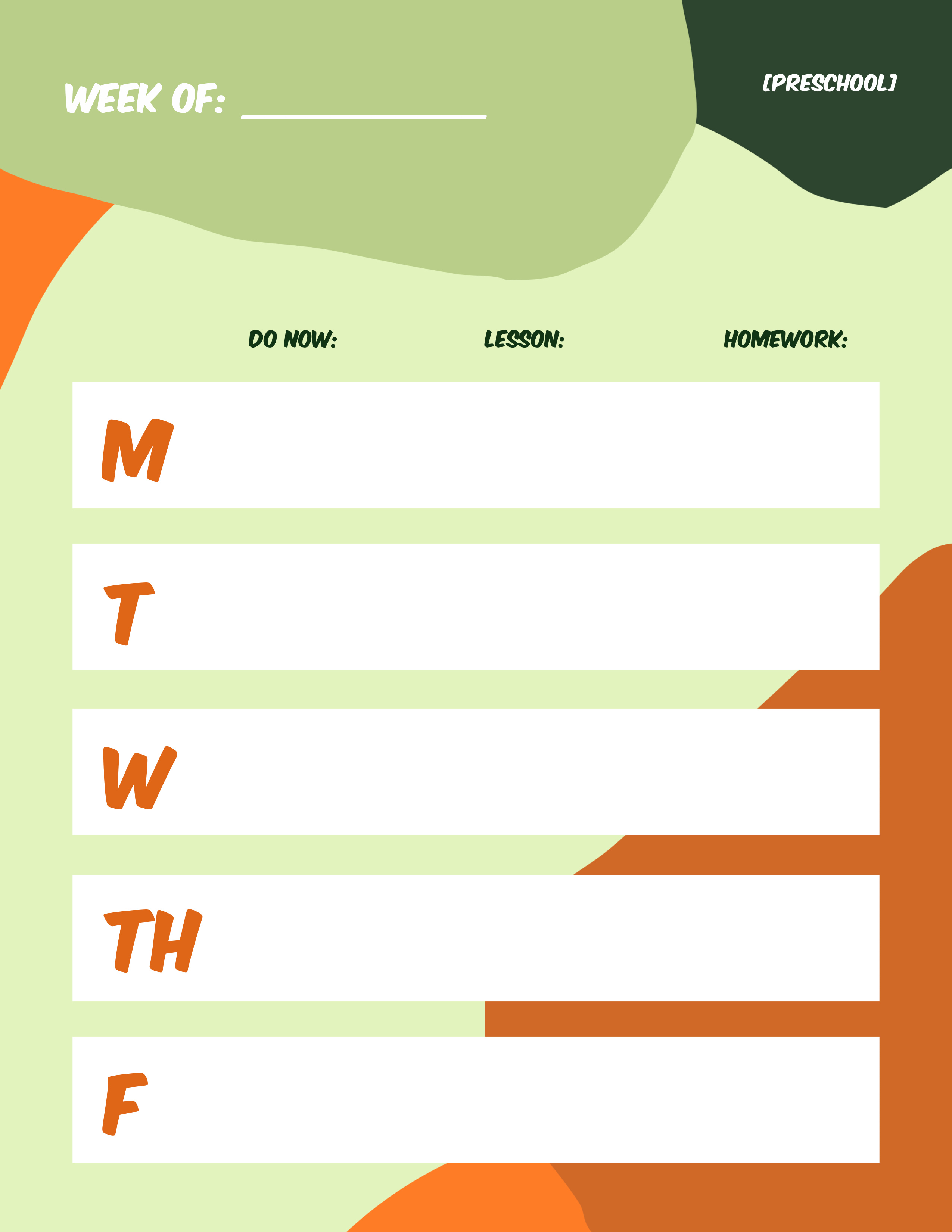 Weekly schedule maker template for teachers