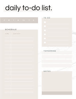 Daily To-Do List template with categories for schedule, to-do list, tomorrow's list, and notes.