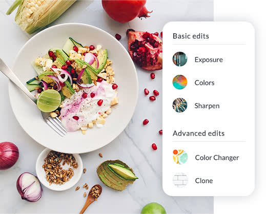 Colorful breakfast dish photo being edited with basic and advanced edits in PicMonkey