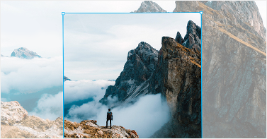 Person standing atop precipice, with image sized two ways using PicMonkey's Resize tool. 