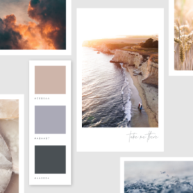 mood board template with ocean and sky theme in neutral colors