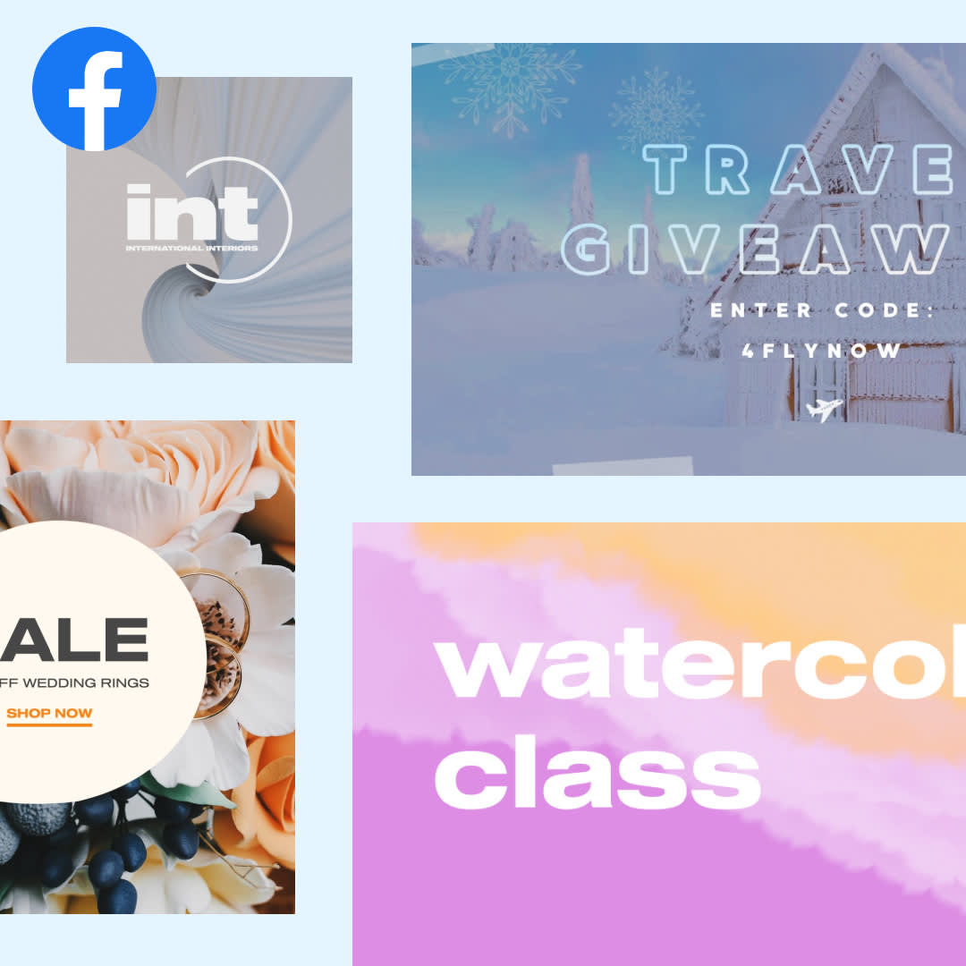 Facebook ad designs for sales, giveaways , and classes.