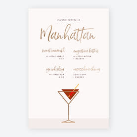 Pinterest Pin infographic design showing the ingredients needed to make a Manhattan.