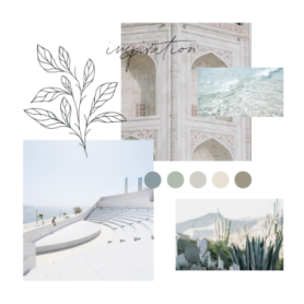 mood board template with blue and taupe color scheme