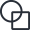 Icon featuring black circle overlapping with black square. 
