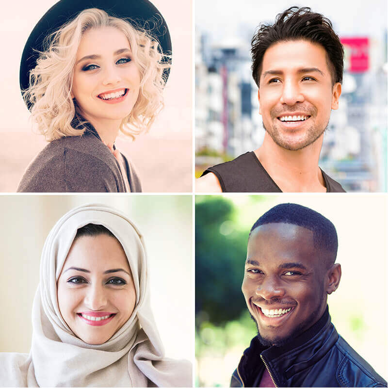 Collage de cuatro cuadrados de varias fotografías de perfil.