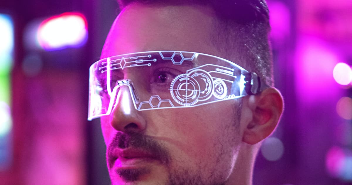 Person wearing holographic glasses