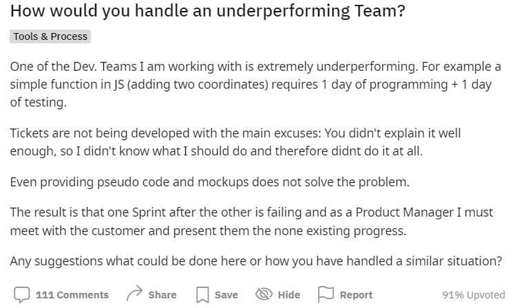 Underperforming team