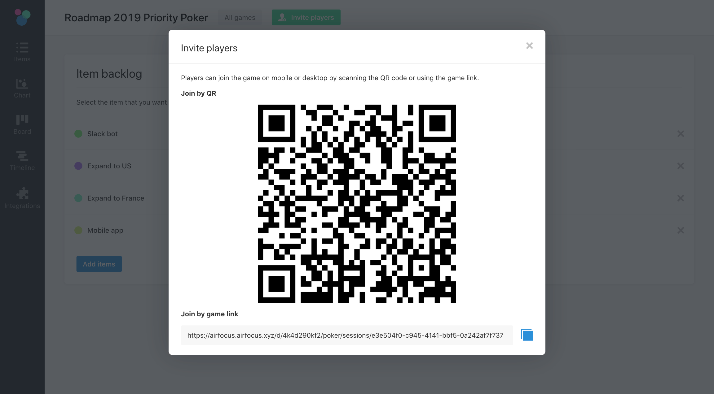 airfocus priority poker qr code