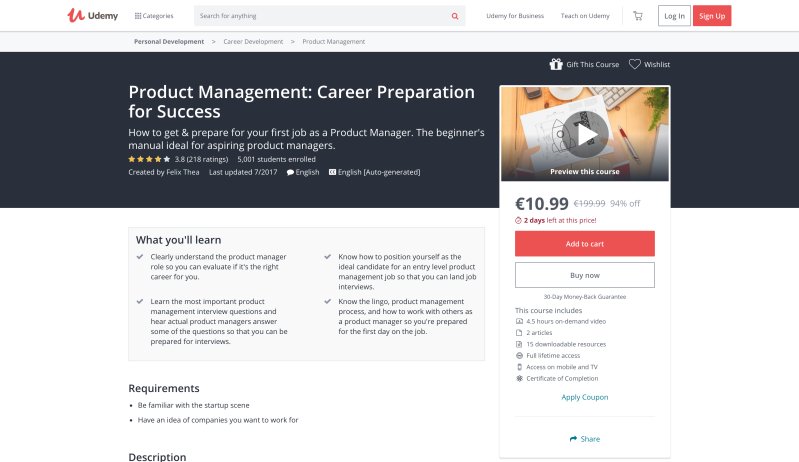 Product Management: Career Preparation for Success (Udemy)