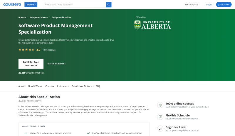 Software Product Management by University of Alberta (Coursera)