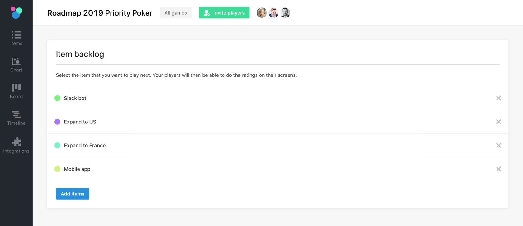 airfocus priority poker item backlog